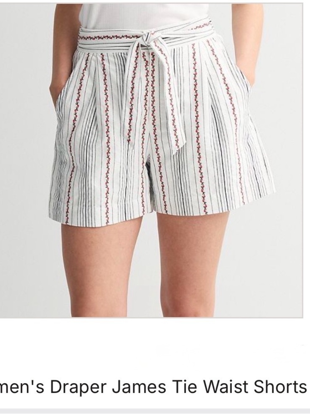 Draper James White Shorts with flower and Blue and Red Stripes Tie-Waist